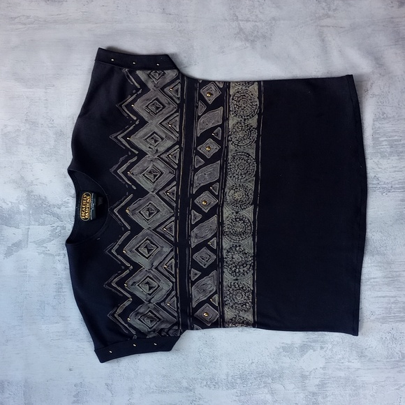 VINTAGE 90s Picadilly Fashions Triangular  Pattern T-Shirt - Picture 3 of 7